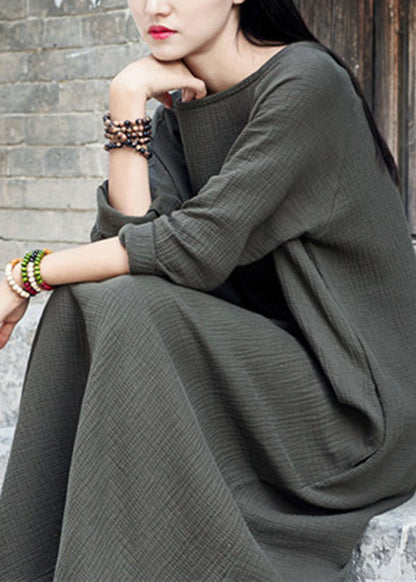 Handmade Green Patchwork Cozy Long Dress Spring Ly1953