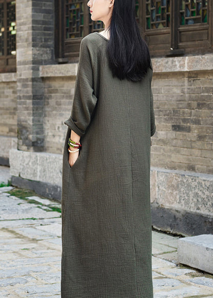 Handmade Green Patchwork Cozy Long Dress Spring Ly1953