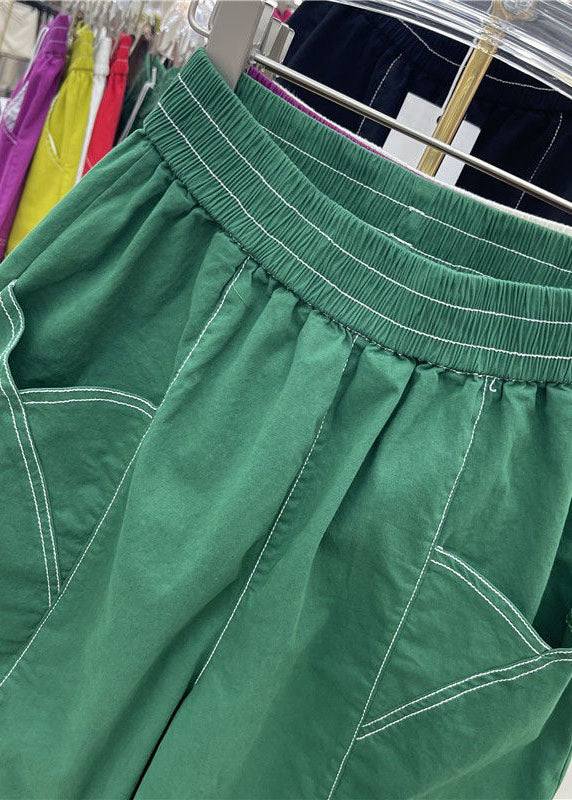 Handmade Green Pockets Patchwork Cotton Harem Pants Summer Ly0606