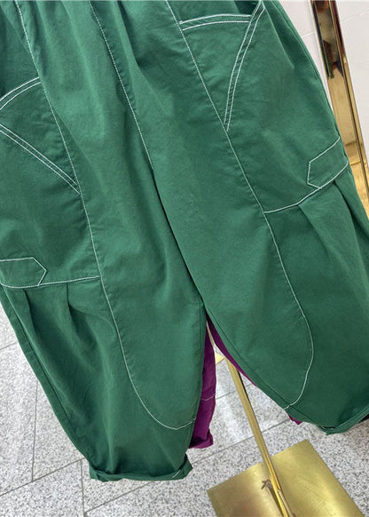 Handmade Green Pockets Patchwork Cotton Harem Pants Summer Ly0606