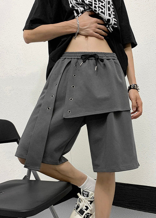 Handmade Grey Elastic Waist Patchwork Crop Pants Yt008