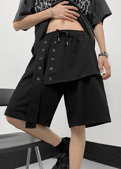 Handmade Grey Elastic Waist Patchwork Crop Pants Yt008