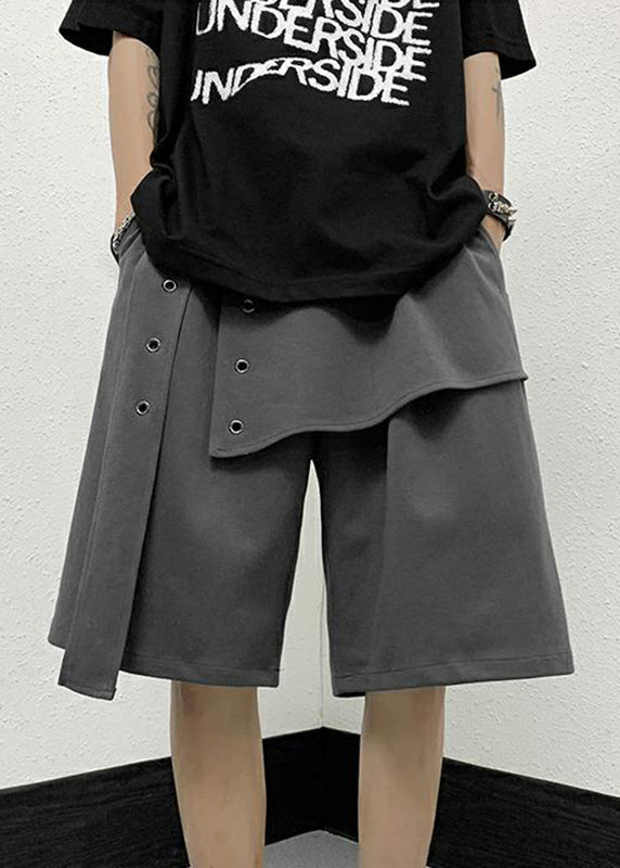 Handmade Grey Elastic Waist Patchwork Crop Pants Yt008