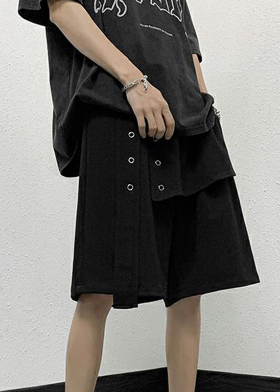Handmade Grey Elastic Waist Patchwork Crop Pants Yt008