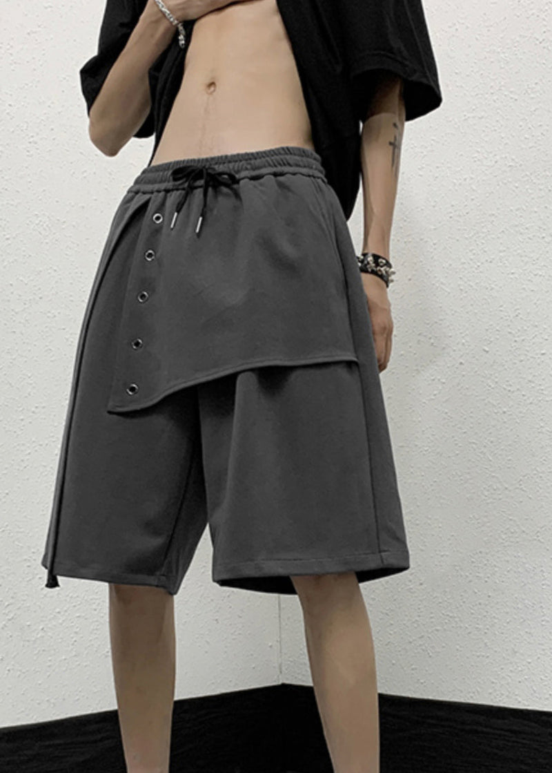 Handmade Grey Elastic Waist Patchwork Crop Pants Yt008