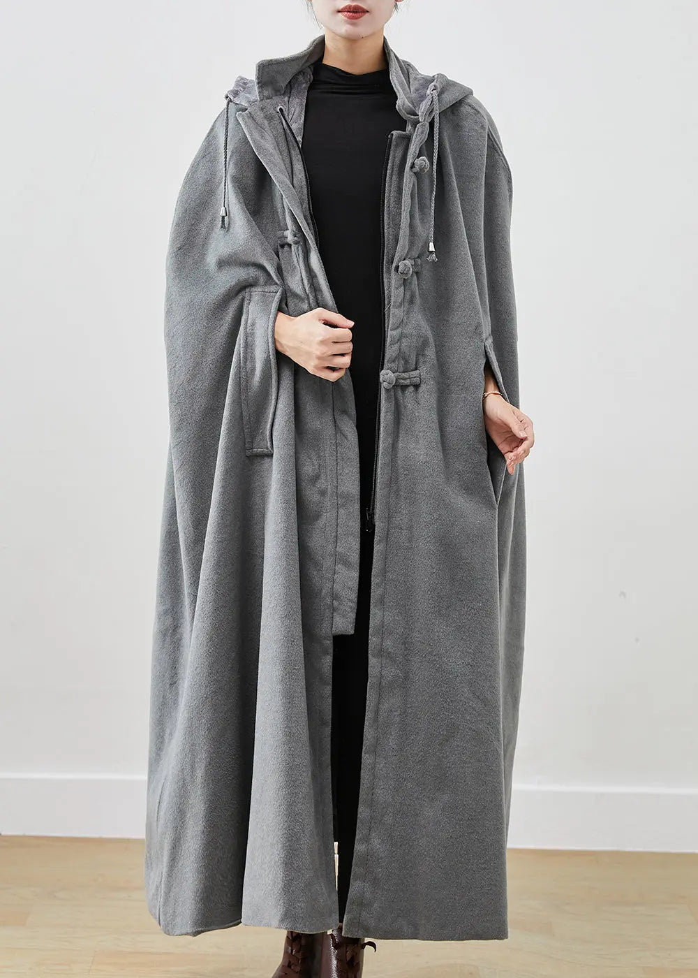 Oversized Lengthen Fleece Hooded Coat Cloak Sleeves