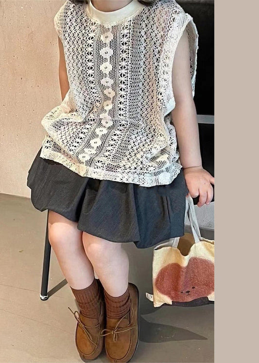 Handmade Hollow Out Knit Vest and Pants Skirt Two Pieces Set Sleeveless Ss1021
