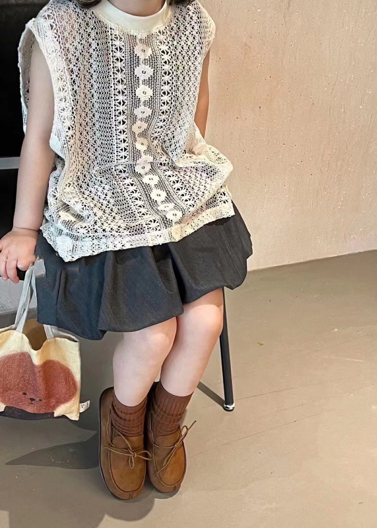 Handmade Hollow Out Knit Vest and Pants Skirt Two Pieces Set Sleeveless Ss1021