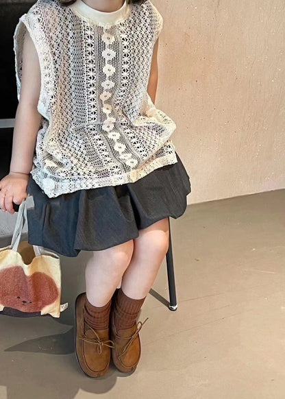 Handmade Hollow Out Knit Vest and Pants Skirt Two Pieces Set Sleeveless Ss1021