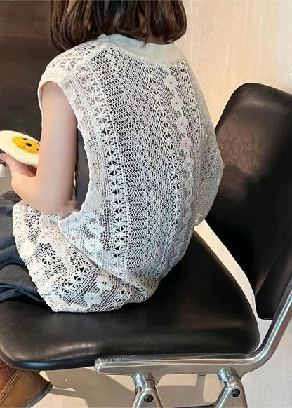 Handmade Hollow Out Knit Vest and Pants Skirt Two Pieces Set Sleeveless Ss1021