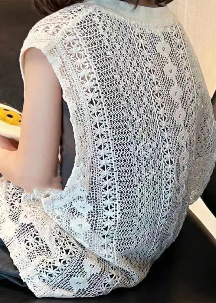 Handmade Hollow Out Knit Vest and Pants Skirt Two Pieces Set Sleeveless Ss1021