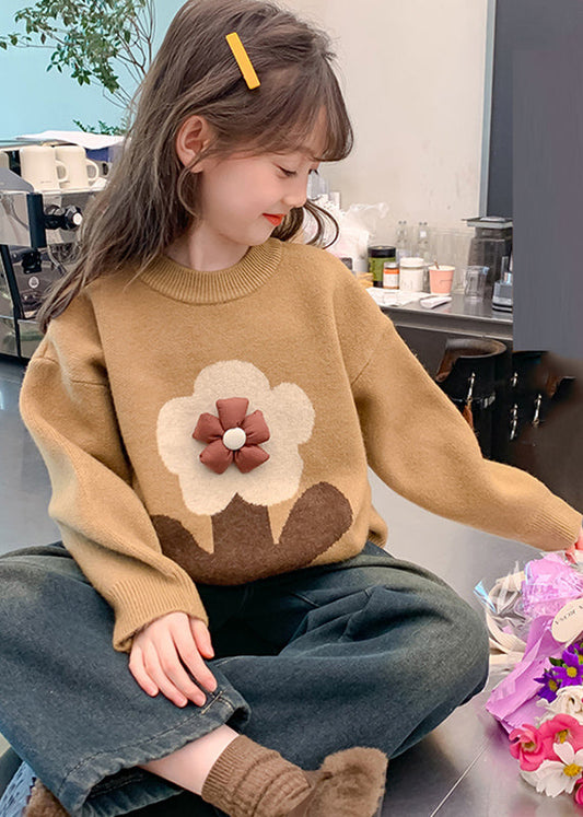 Handmade Khaki Print Cotton Knit Sweaters Winter Wl049