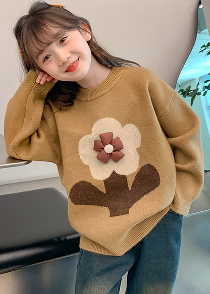 Handmade Khaki Print Cotton Knit Sweaters Winter Wl049