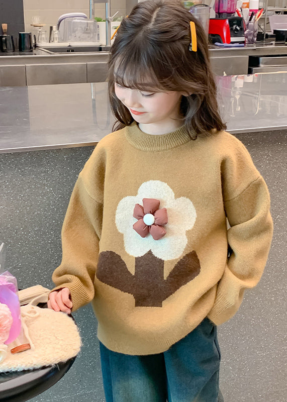 Handmade Khaki Print Cotton Knit Sweaters Winter Wl049