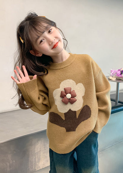 Handmade Khaki Print Cotton Knit Sweaters Winter Wl049