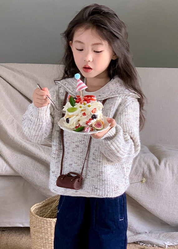 Handmade Light Grey Zippered Patchwork Cotton Knit Sweater Tops Spring Tp028