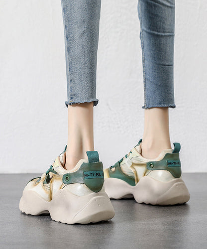Handmade Green Cowhide Leather Lace Up High Wedge Heels Shoes Jj063
