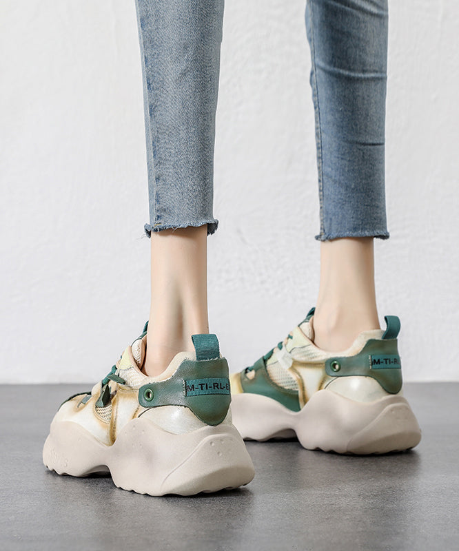 Handmade Green Cowhide Leather Lace Up High Wedge Heels Shoes Jj063