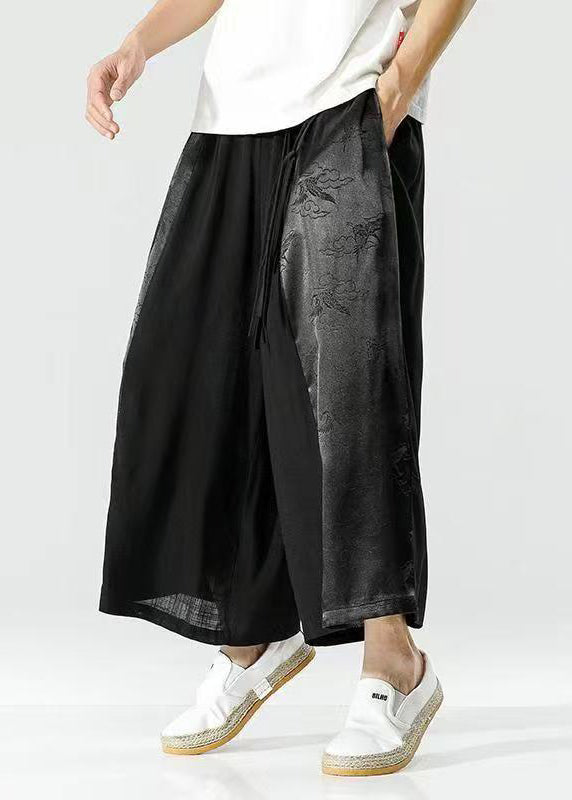 Handmade Peacock Blue Tasseled Patchwork Ice Silk Crop Pants Summer Sa059