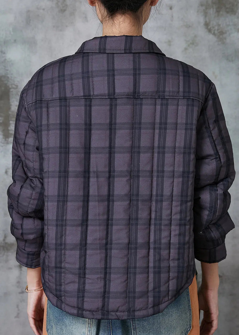 Handmade Purple Plaid Pockets Fine Cotton Filled Witner Coats Jk1021