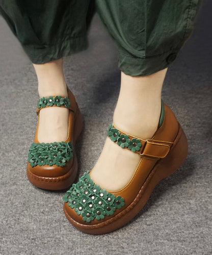 Handmade Retro Flower Buckle Strap High Wedge Heels Shoes Cz1034