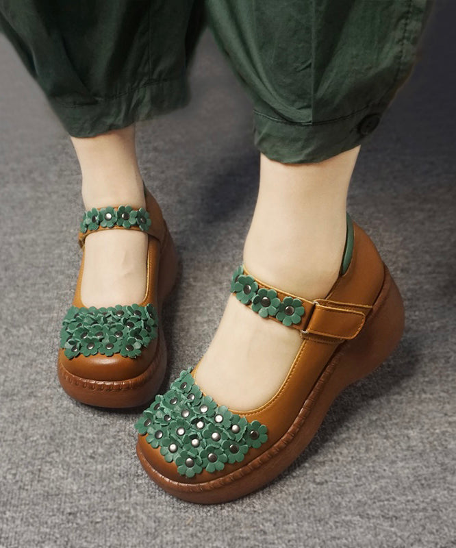 Handmade Retro Flower Buckle Strap High Wedge Heels Shoes Cz1034