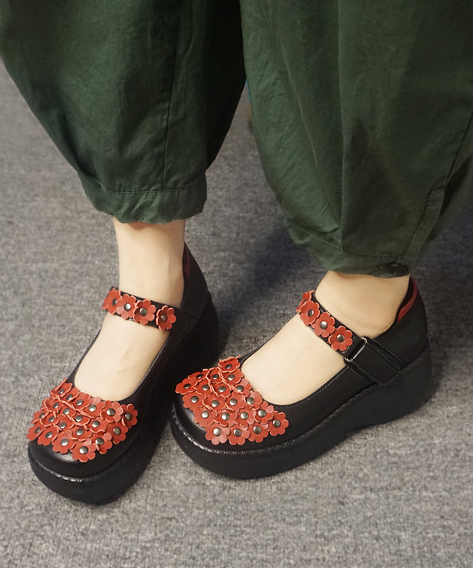 Handmade Retro Flower Buckle Strap High Wedge Heels Shoes Cz1034