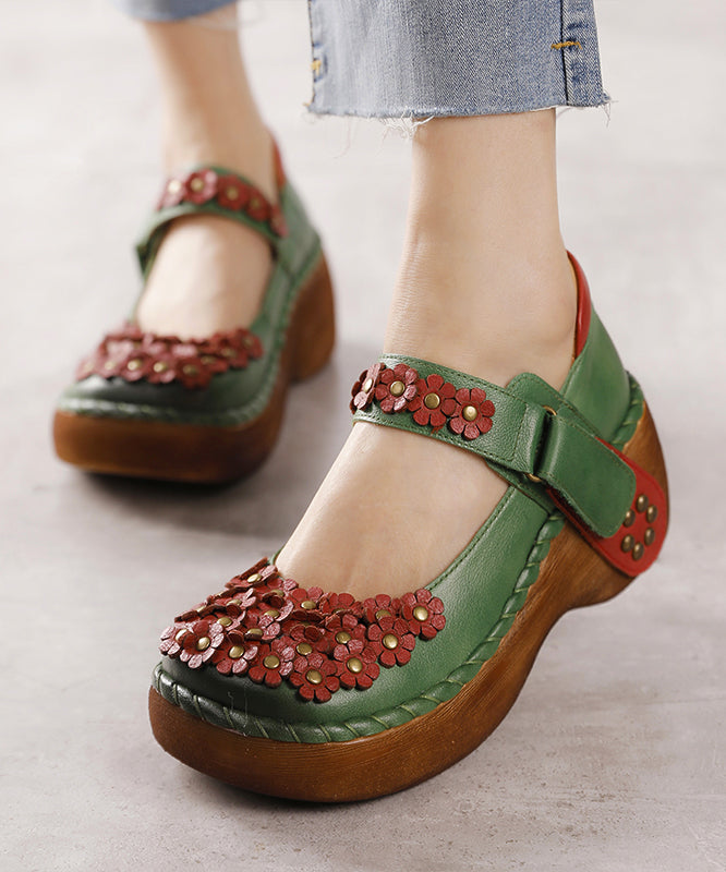 Handmade Retro Flower Buckle Strap High Wedge Heels Shoes Cz1034