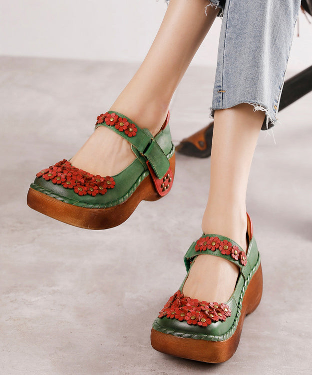 Handmade Retro Flower Buckle Strap High Wedge Heels Shoes Cz1034