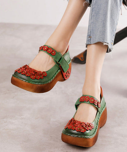 Handmade Retro Flower Buckle Strap High Wedge Heels Shoes Cz1034