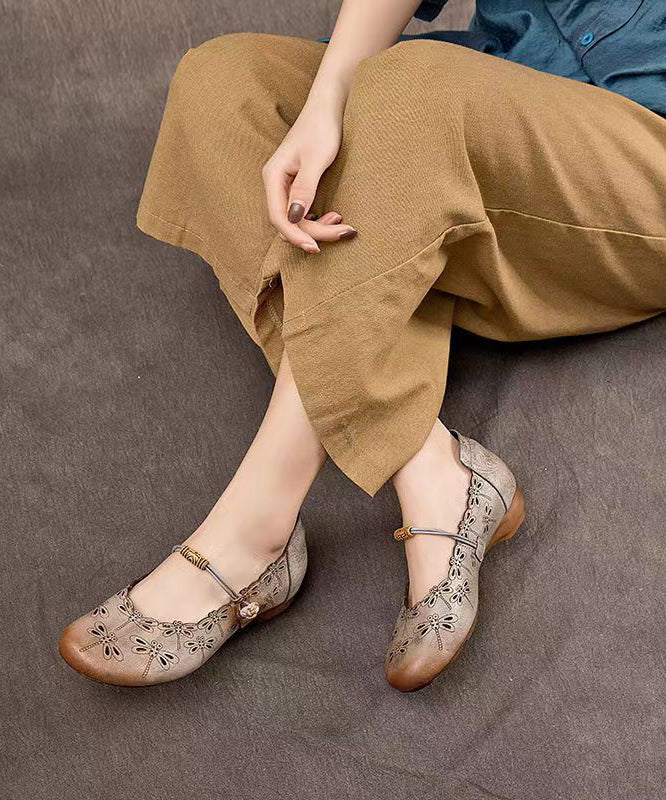 Handmade Cowhide Low Heel One Button Single Shoes Cz1006