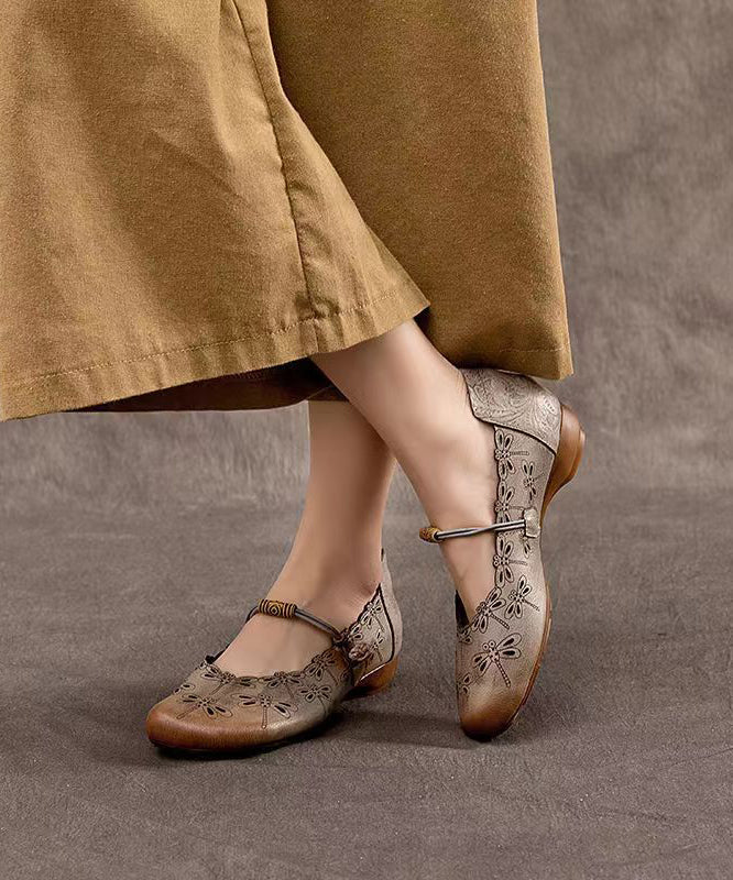 Handmade Cowhide Low Heel One Button Single Shoes Cz1006