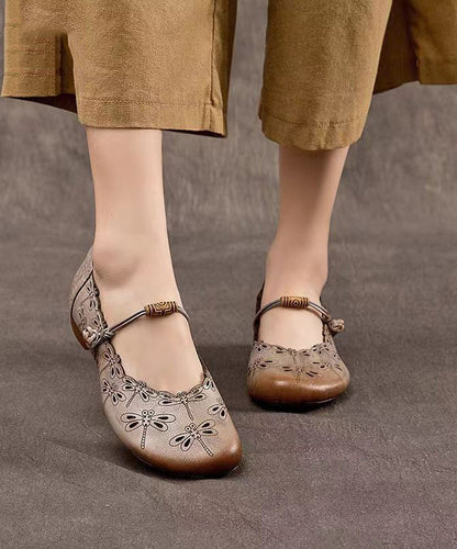 Handmade Cowhide Low Heel One Button Single Shoes Cz1006