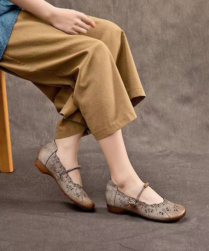 Handmade Cowhide Low Heel One Button Single Shoes Cz1006