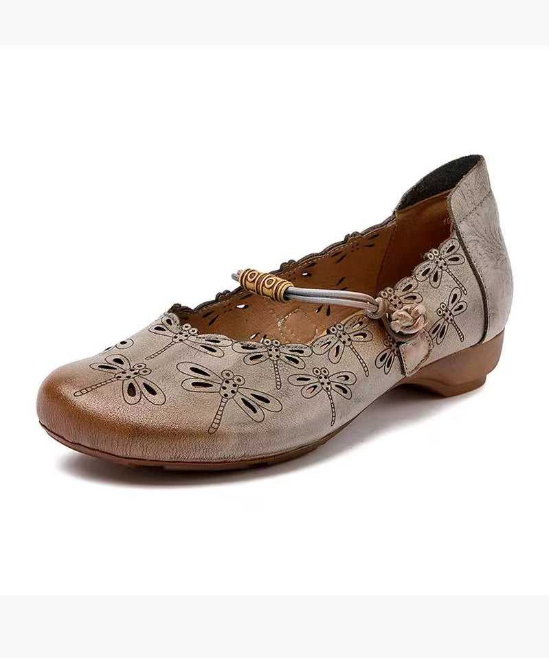 Handmade Cowhide Low Heel One Button Single Shoes Cz1006