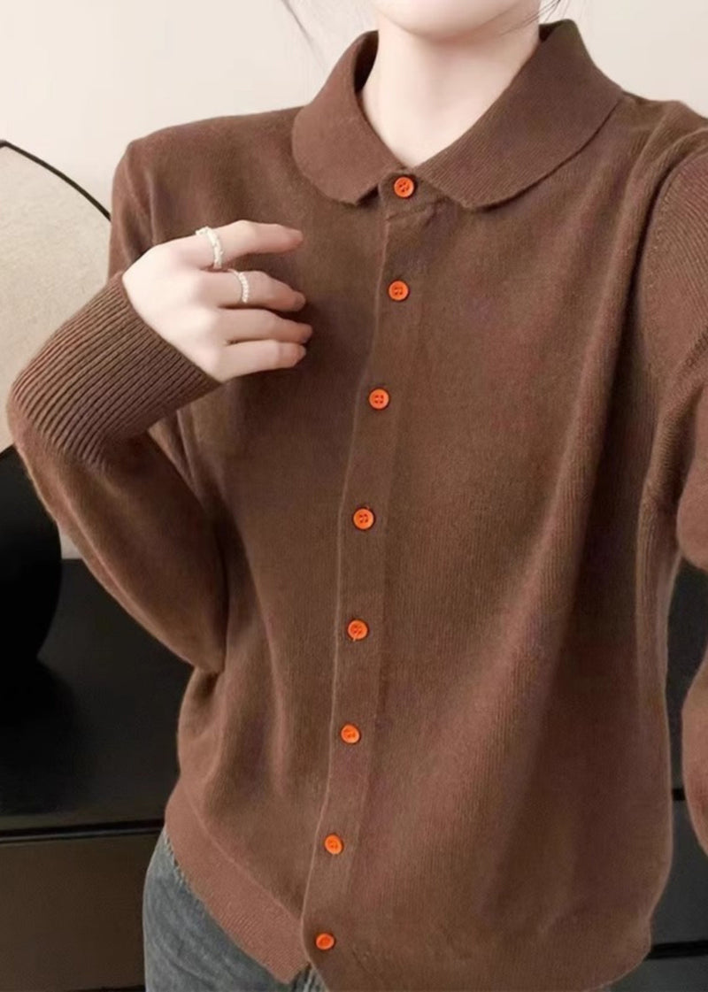 Handmade White Peter Pan Collar Pockets Cotton Knitted Cardigans Fall Qp009