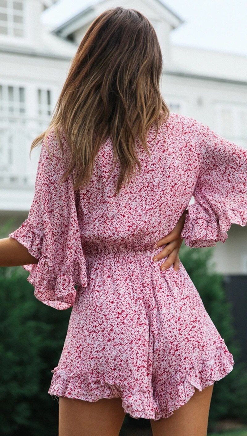 Ruffles Loose V-neck Romper