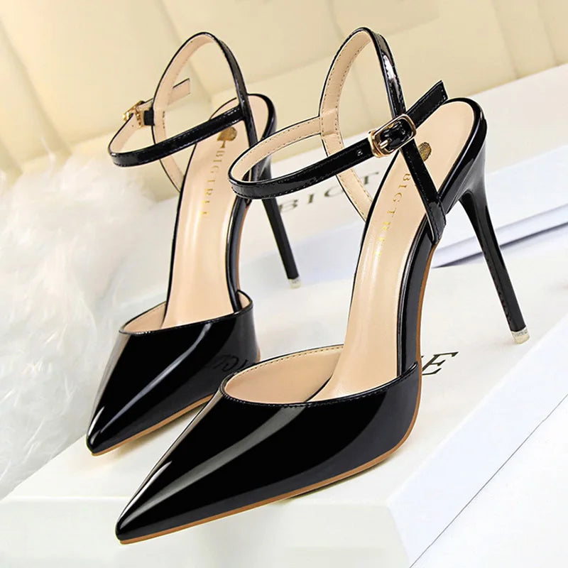 Shoes High Heels Shoes Patent Leather Woman Pumps Heels Blue Sliver Stiletto Heels Sandals