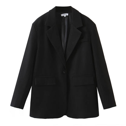 Spring Autumn Free Style One Button Oversized Blazer Boyfriend Mid Long Suit Loose Female Coat Black