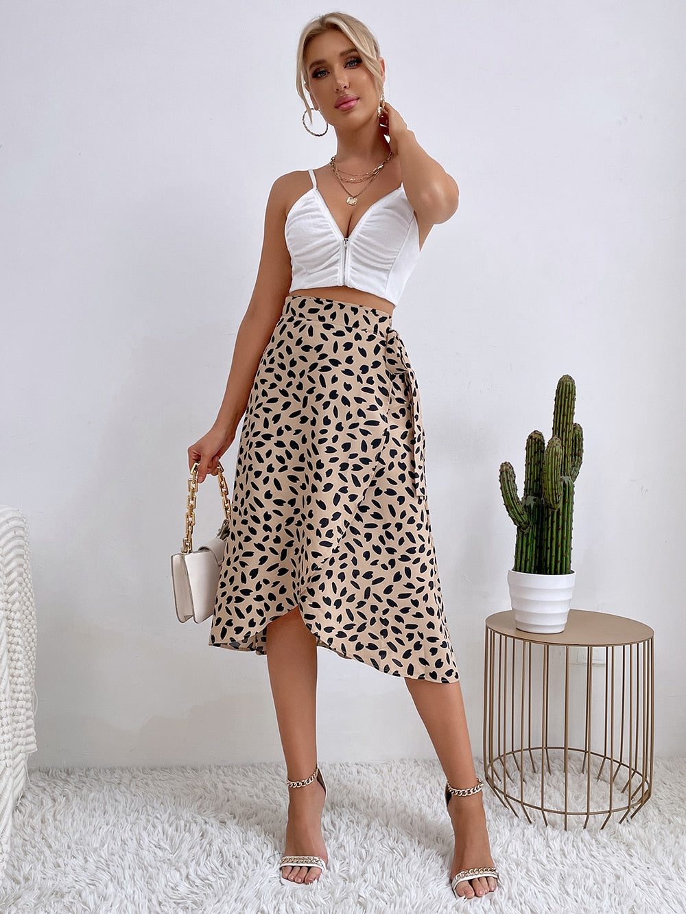 Print Tie Side Wrap Skirt
