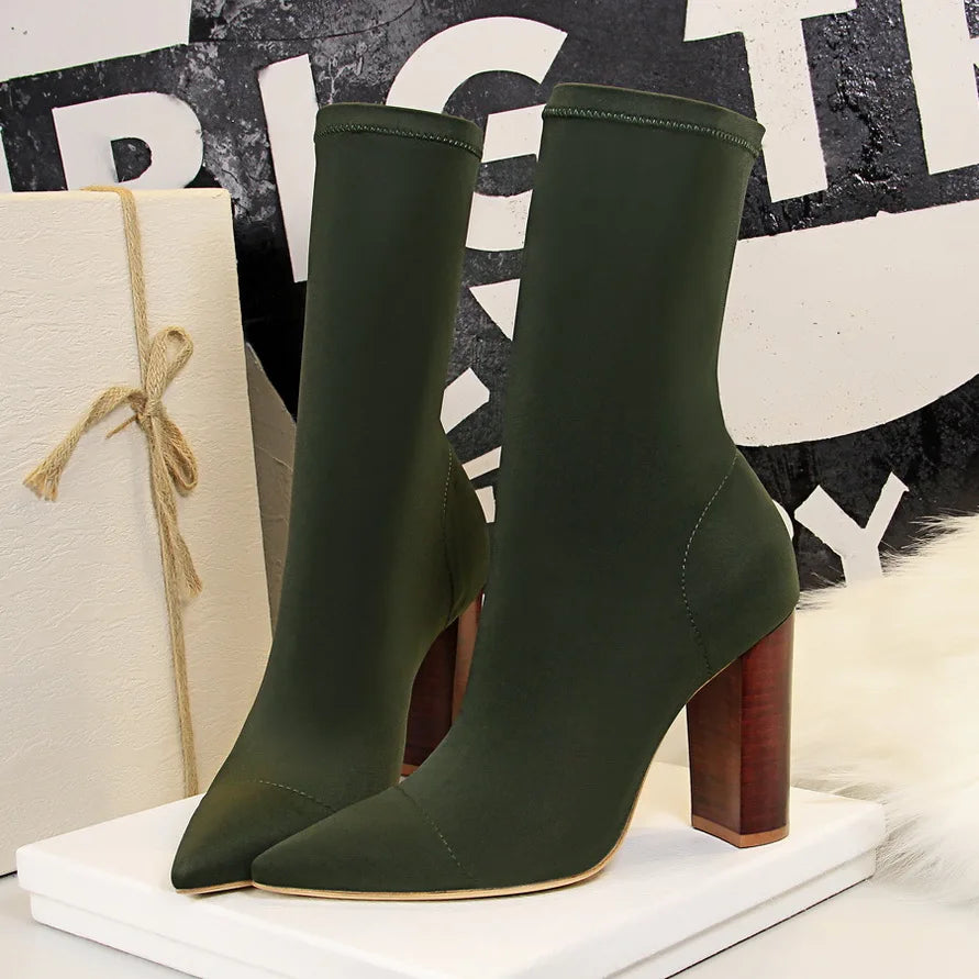 New Socks Boots Ankle Boots for Boots Balck Pointed Toe Elastic Heels Shoes Fetish Autumn Winter Female Shoes