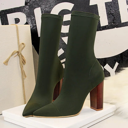 New Socks Boots Ankle Boots for Boots Balck Pointed Toe Elastic Heels Shoes Fetish Autumn Winter Female Shoes