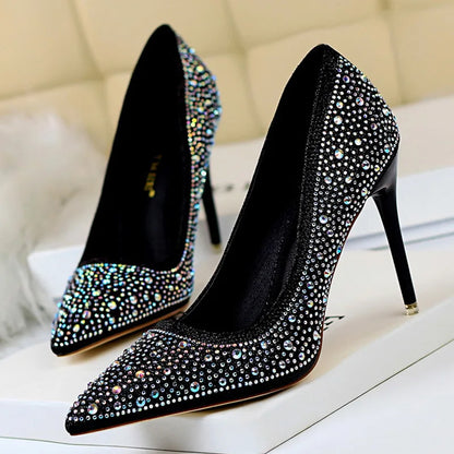 Shoes Rhinestone Woman Pumps Wedding Shoes Basic Pump Stiletto Heels 10cm 7cm Heeled Shoes High Heels