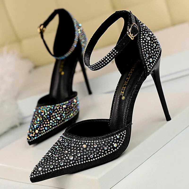 Shoes Shiny Rhinestones High Heels Shoes Pumps Stiletto Sweet Heels Wedding Shoes Sandals 10 Cm