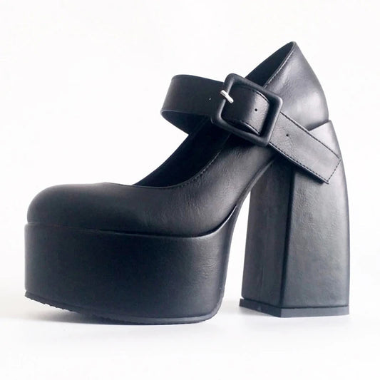 Black White Mary Janes Super Thick High Heels Platforms Pumps for Spring Summer Shallow Party Chunky Dance Shoes