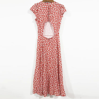 Summer Backless Midi Dress Print Split Dress Holiday Lady Beach Party Vestidos