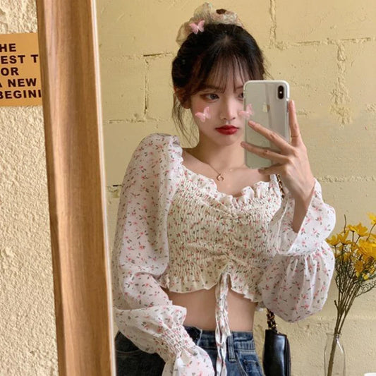 Youth Blouse Crop Top Blouses Blouse Shirt for Party Puff Sleeve Off Shoulder