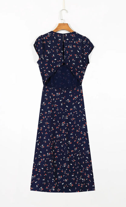 Summer Backless Midi Dress Print Split Dress Holiday Lady Beach Party Vestidos