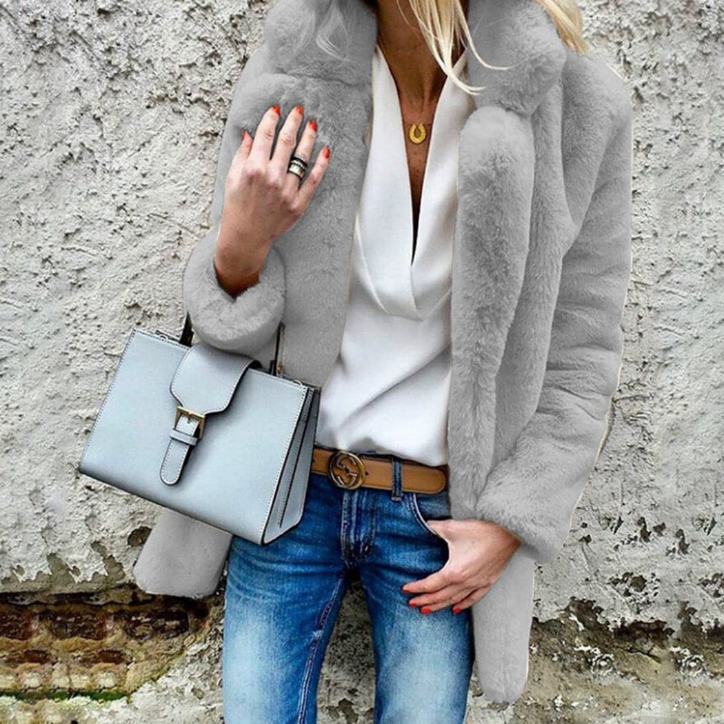 Dressbetty - Faux Fur Coat Autumn Winter Fluffy Warm Plush Teddy Jackets Long Sleeve Lapel Fur Coats Overcoat Outerwear