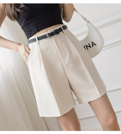 Color High Waist Zipper Shorts
